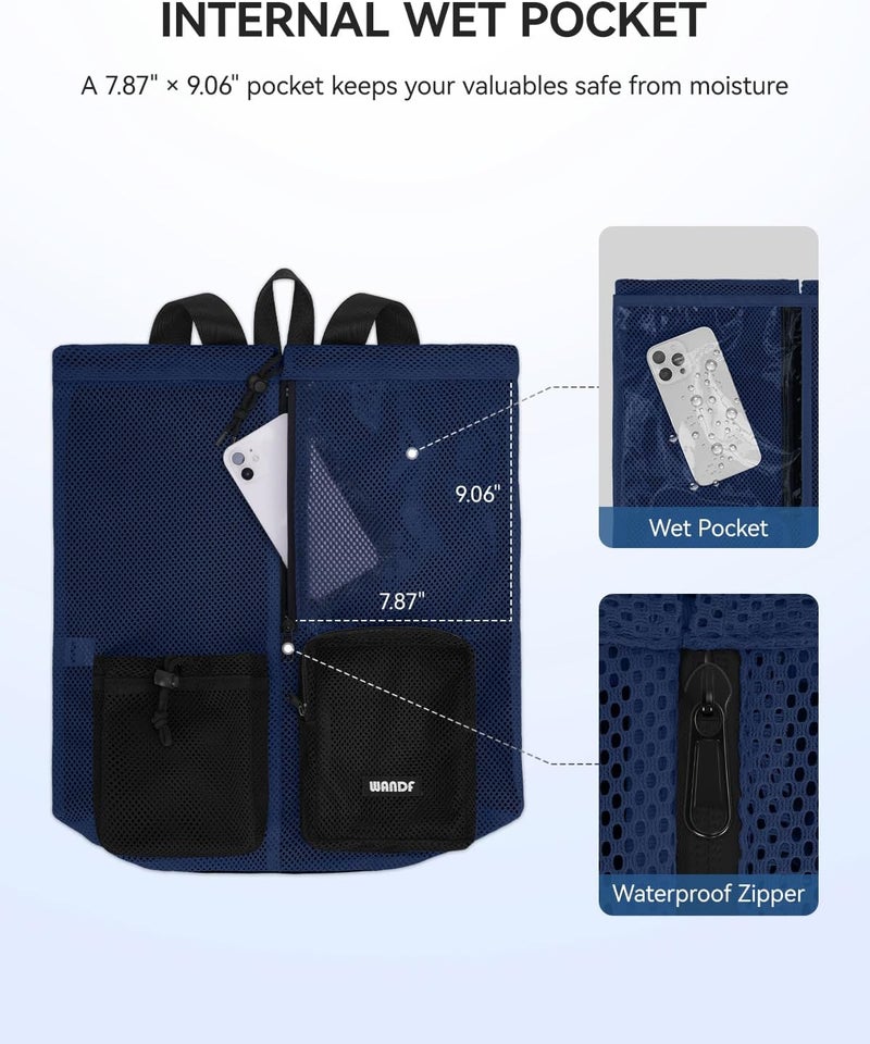 WANDF Swim Bag Mesh Drawstring Backpack with Wet Pocket Beach Bag for Swimming Pool Gym Workout Men and Women - Image 2